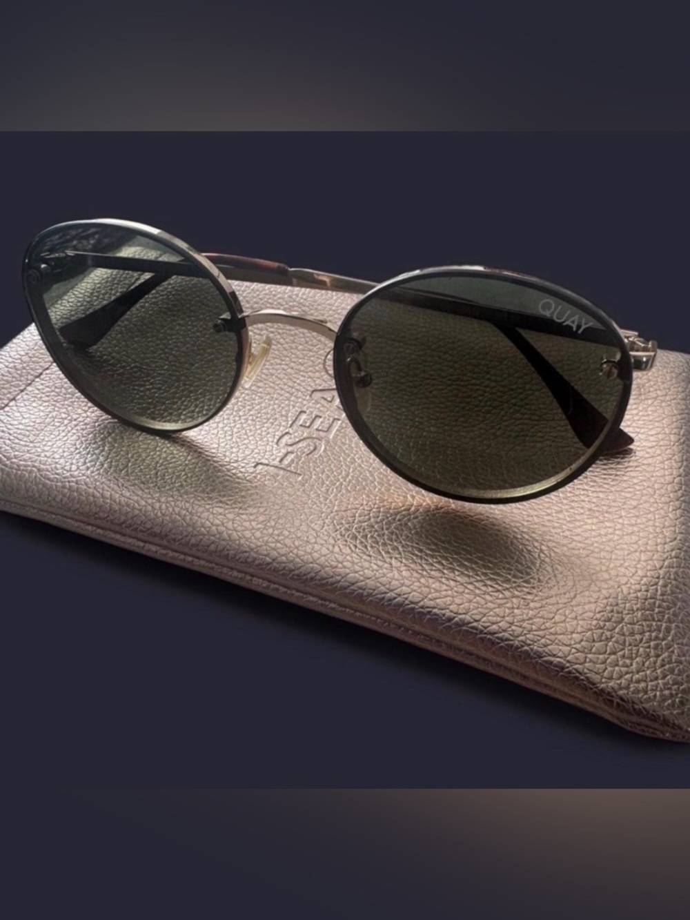 Quay Australia Round Metal Sunglasses in Black and Green Lens